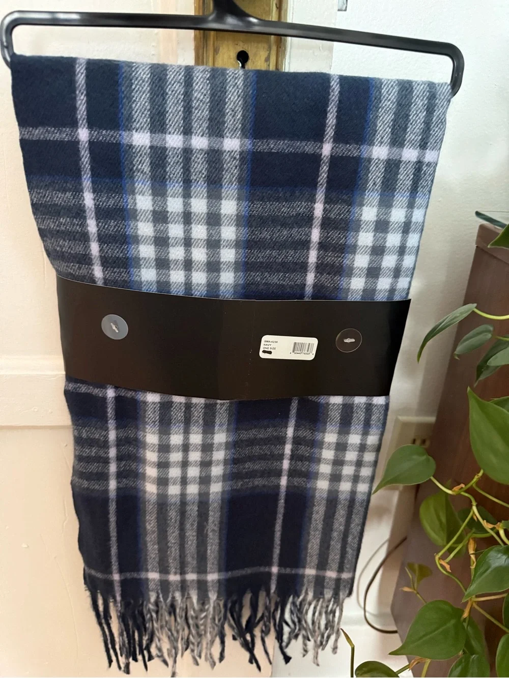 Steve Madden Navy and Light Blue Plaid Scarf